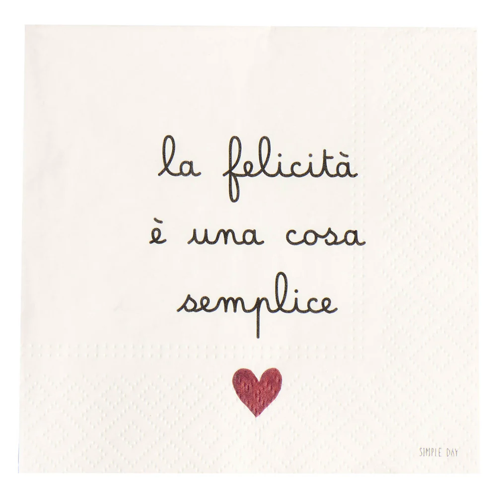Set 20 tovaglioli in carta "La felicità è una cosa semplice" 