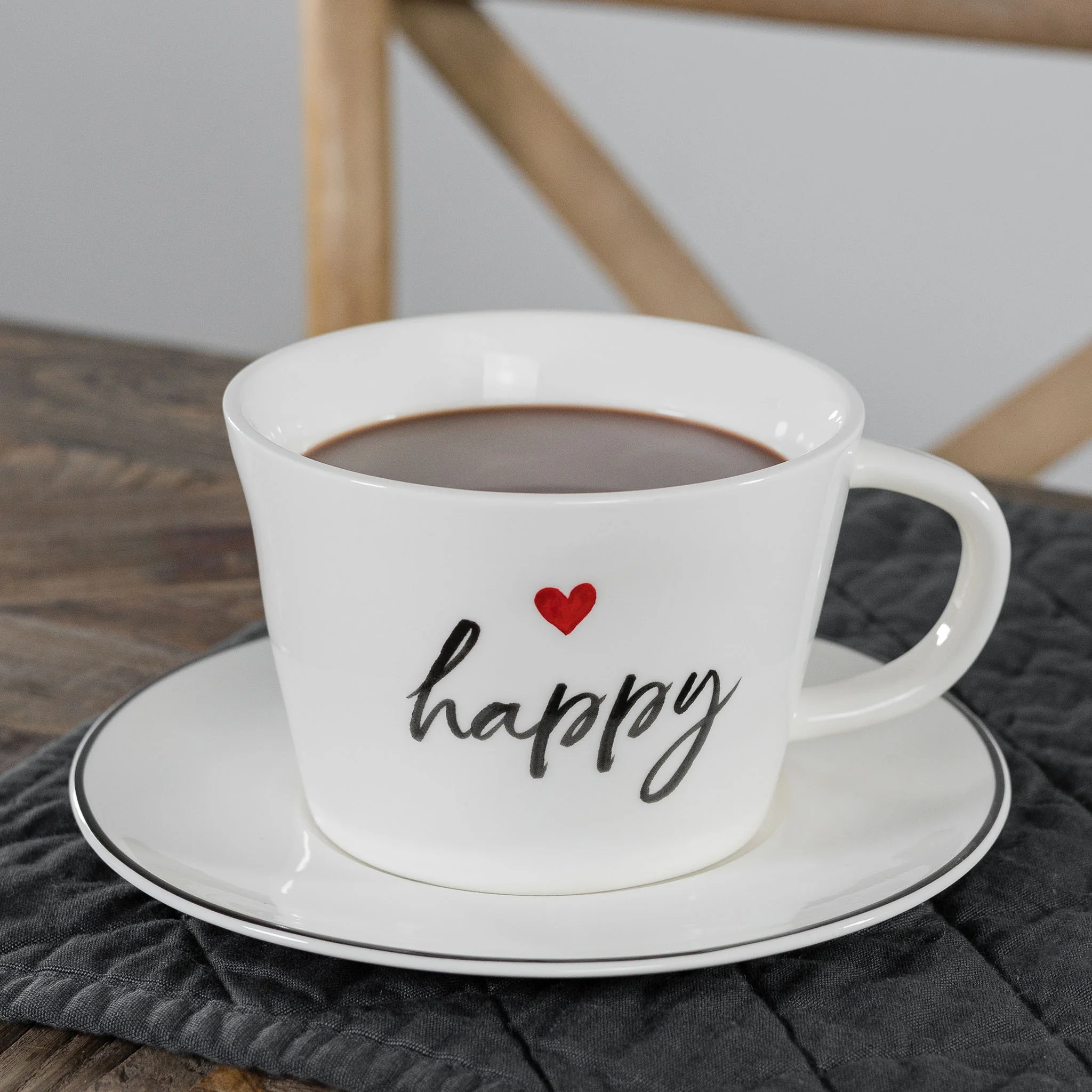 Set 2 tazze colazione in ceramica "Happy cuore" 