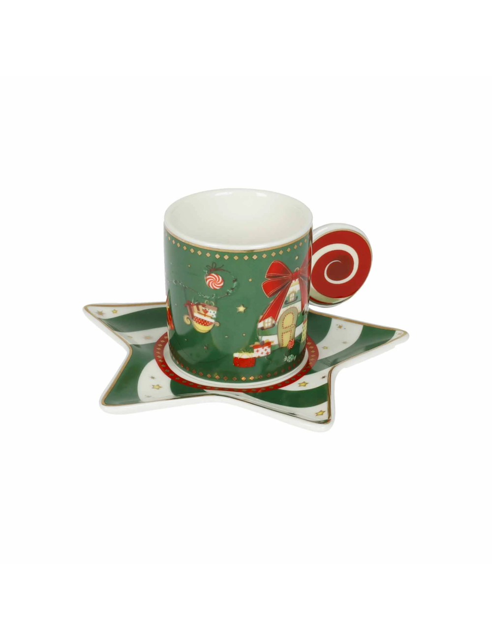 Set 2 tazze Elfomagia bianco e verde in ceramica 