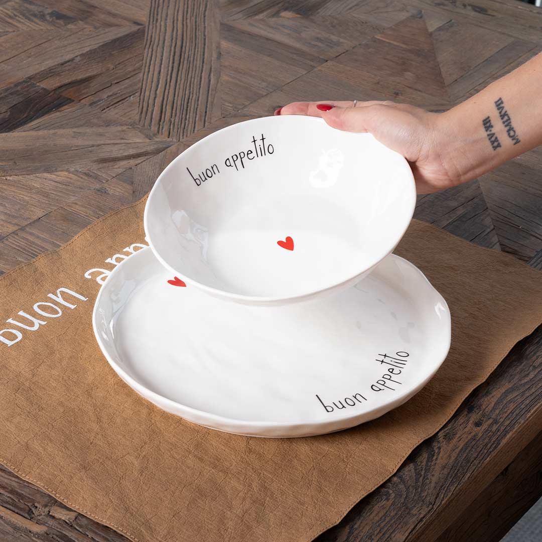 Set 2 piatti piani ceramica "Buon appetito" 