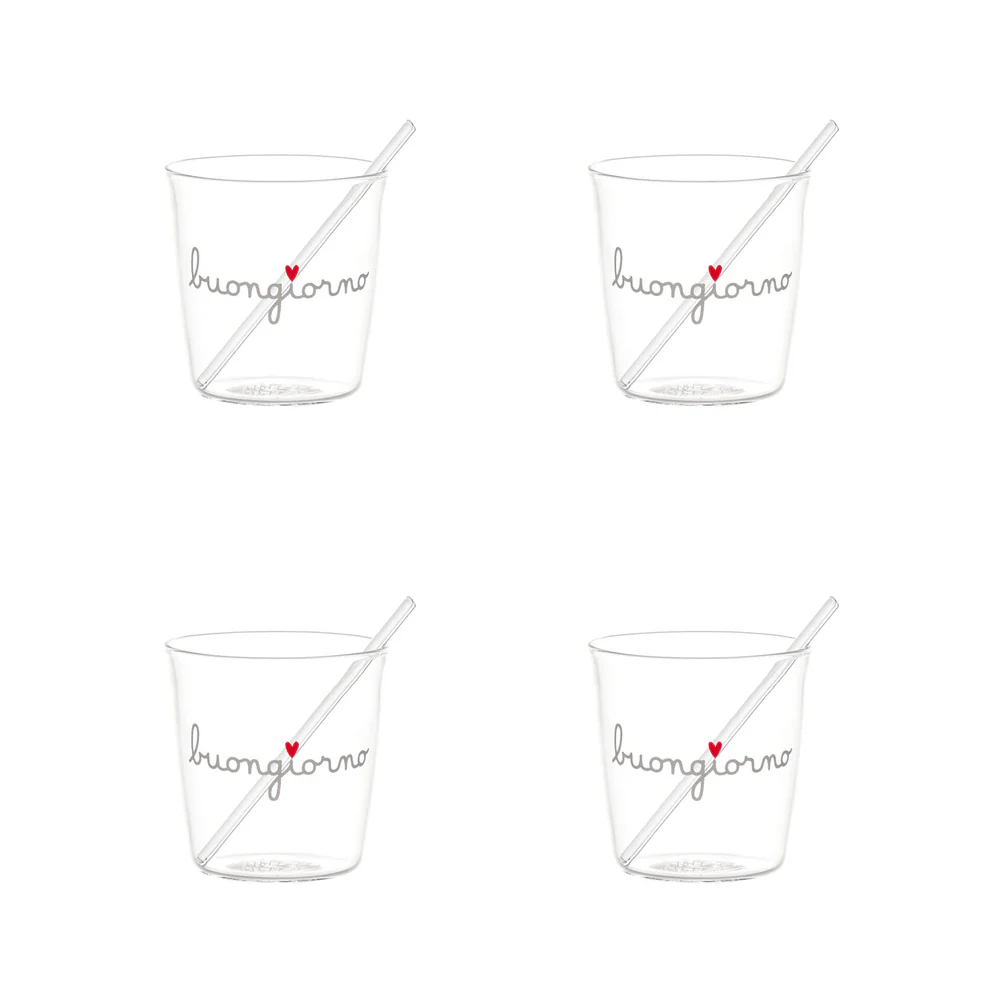 Set 4 bicchierini con bacchettine vetro "Buongiorno"