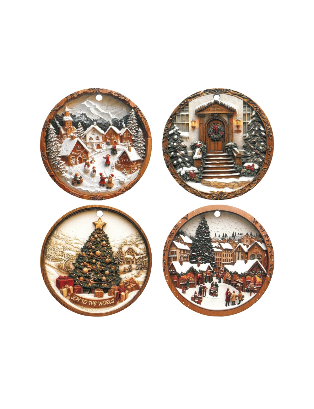 Set 4 sottobicchieri Bianco Natale in ceramica-sughero