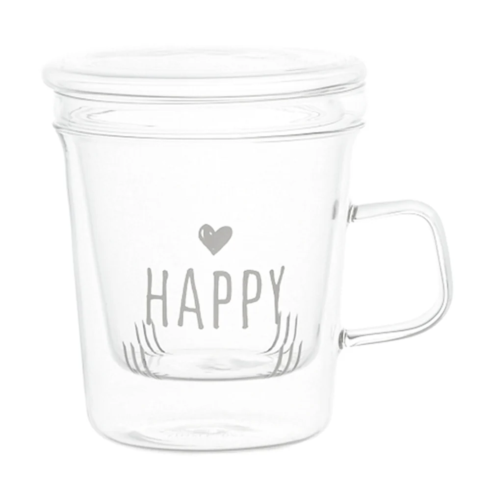Mug vetro con infusore "Happy"