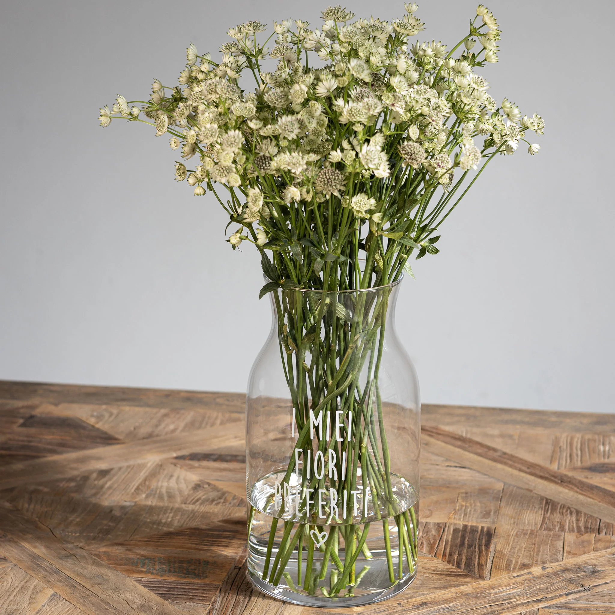 Vaso porta fiori in vetro "I miei fiori preferiti"
