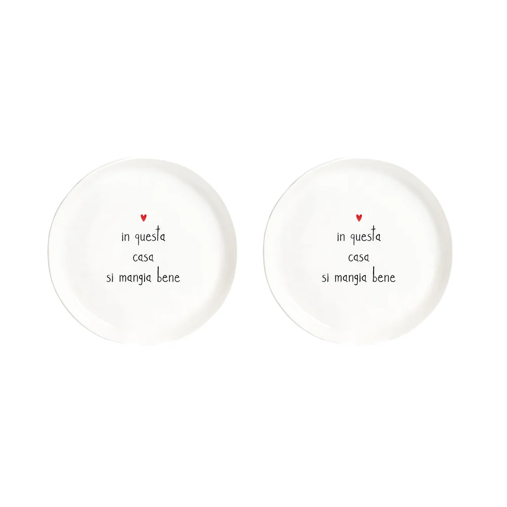 Set 2 piatti dessert ceramica "In questa casa si mangia bene"