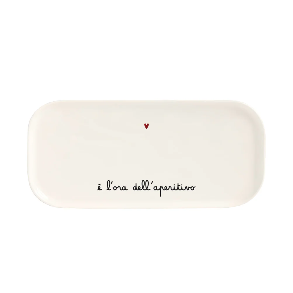 Vassoio rettangolare in ceramica "E' l'ora dell'aperitivo"