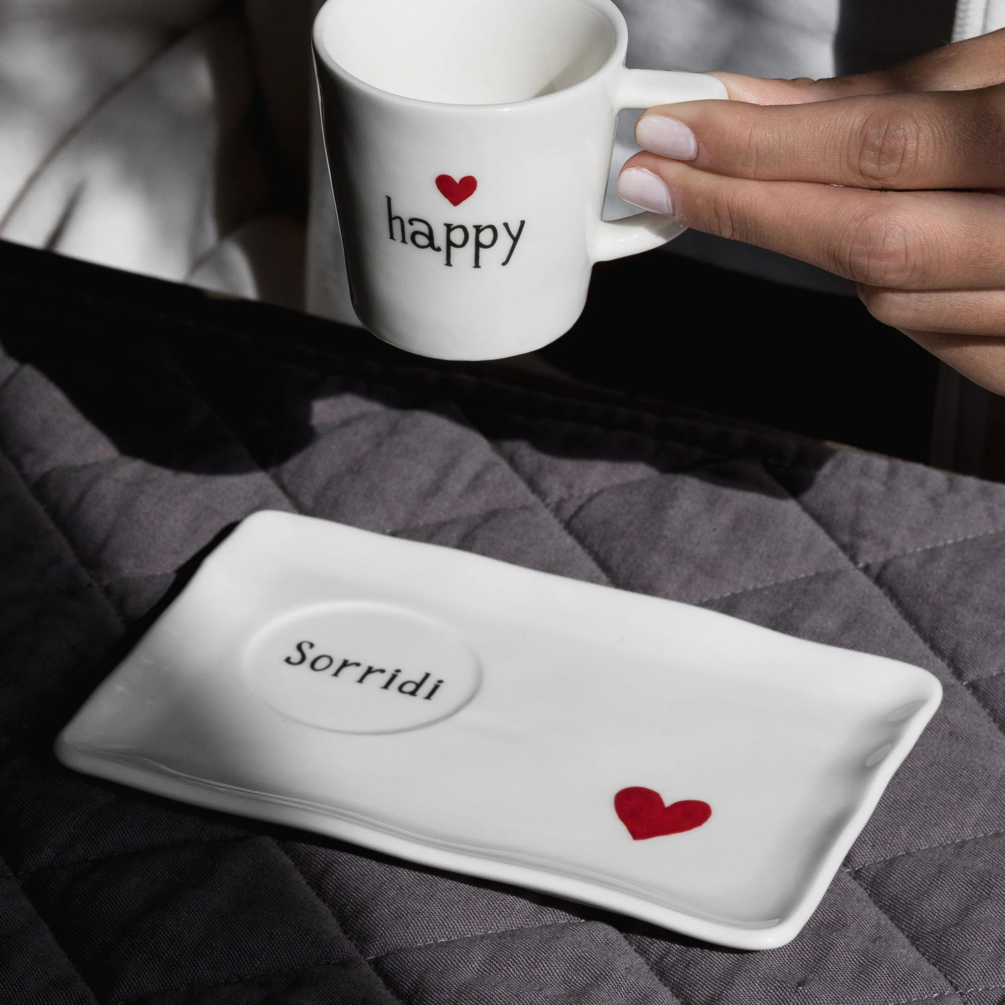 Set 2 piattini per tazze espresso "Sorridi cuore rosso"