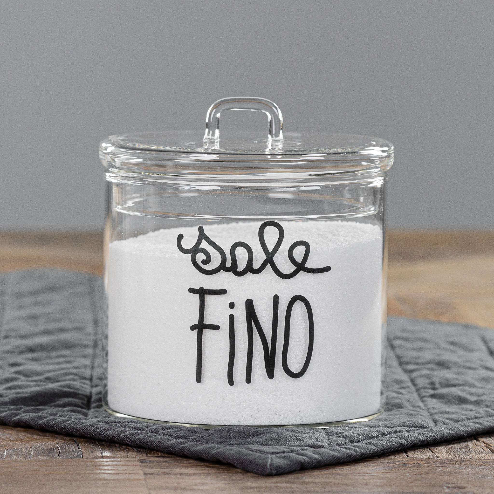 Barattolo vetro "Sale fino" corsivo 