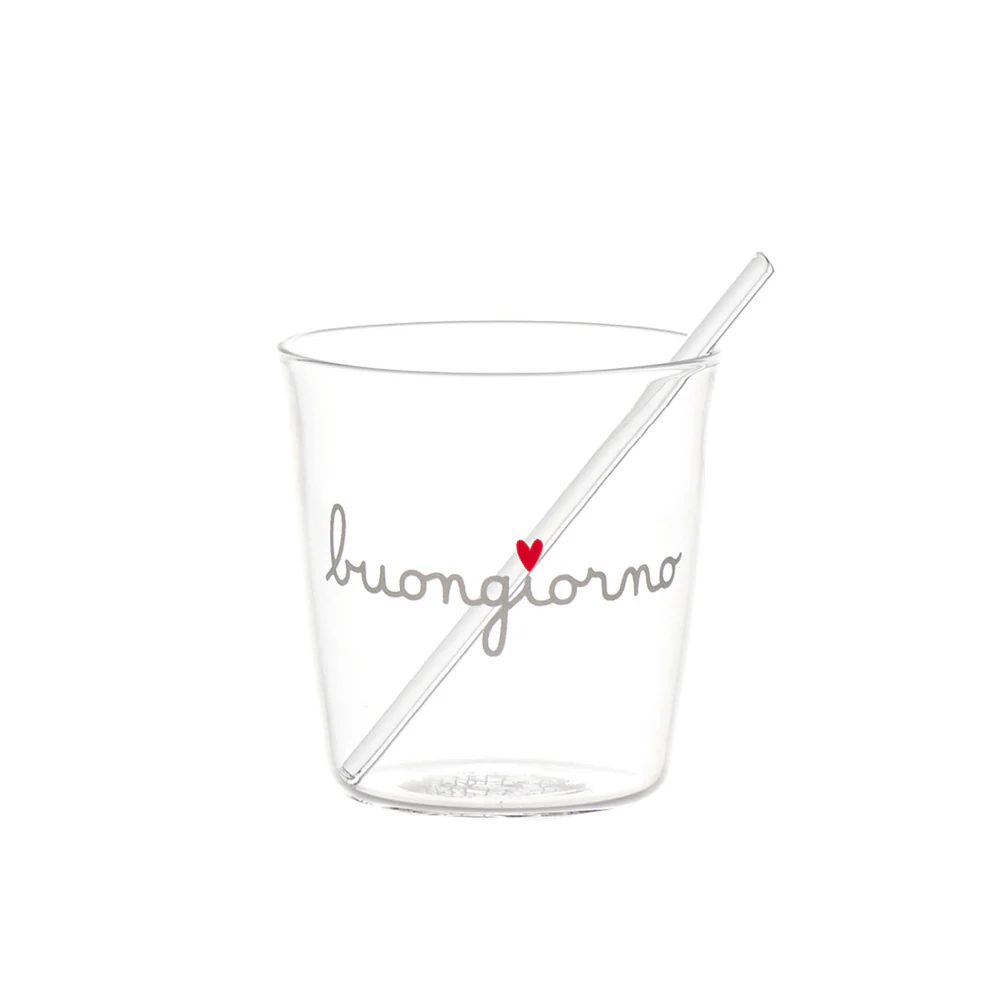 Set 4 bicchierini con bacchettine vetro "Buongiorno"