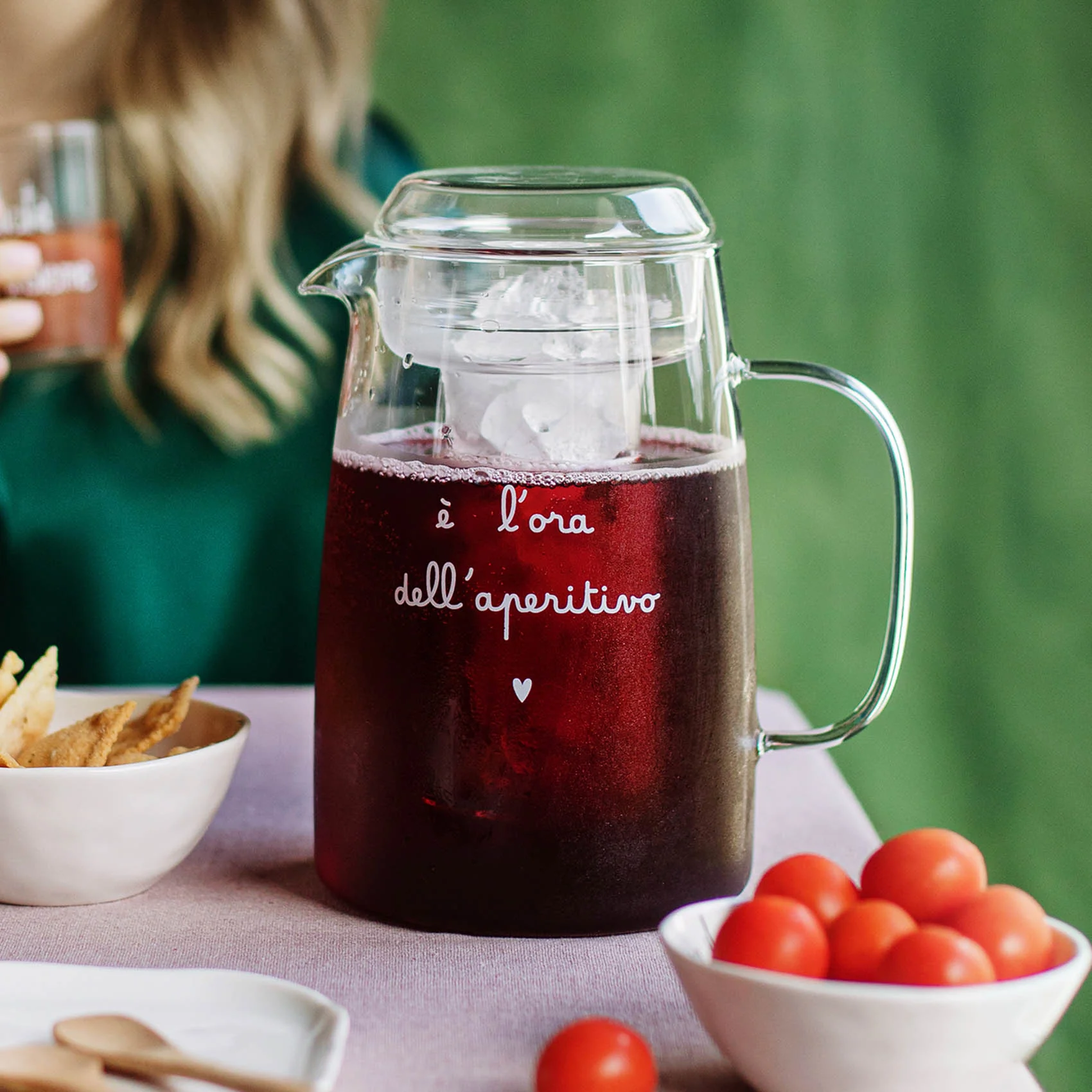 Caraffa con portaghiaccio vetro "E' l'ora dell'aperitivo"