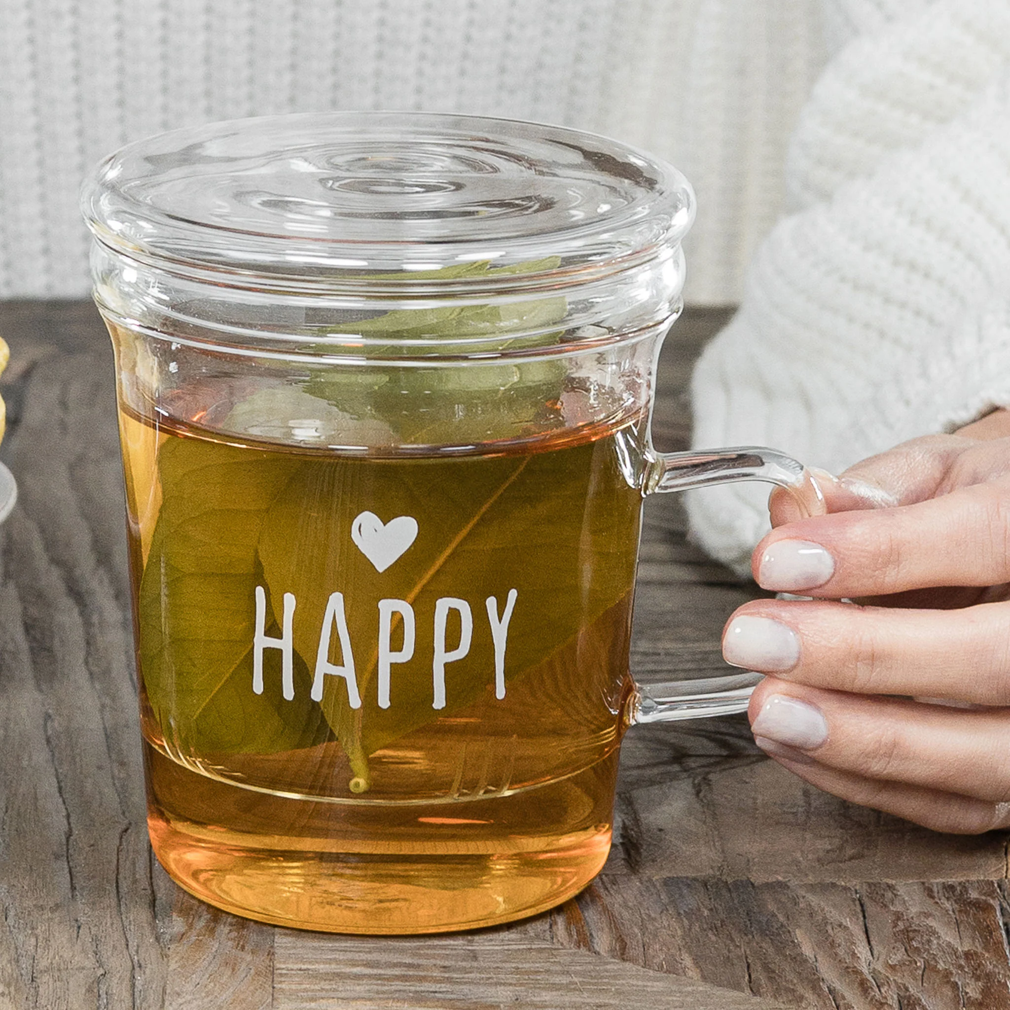 Mug vetro con infusore "Happy"