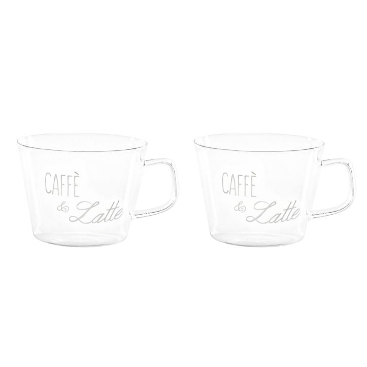 Set 2 tazze vetro colazione "Caffè e latte"