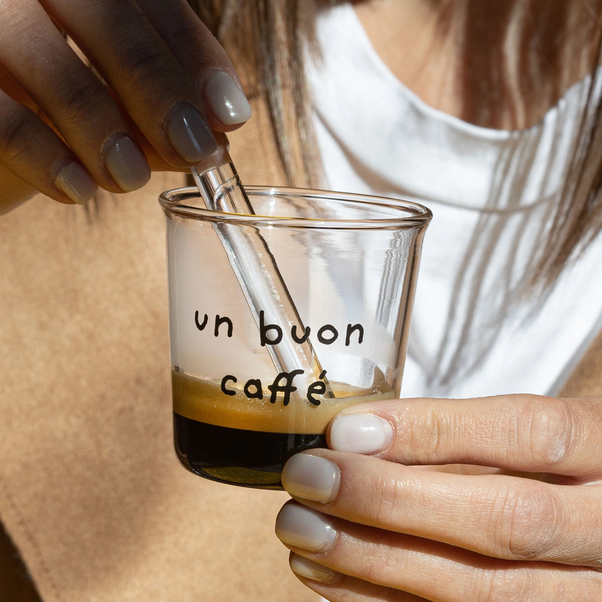 Set 4 bicchierini con bacchettine vetro "Un buon caffè"