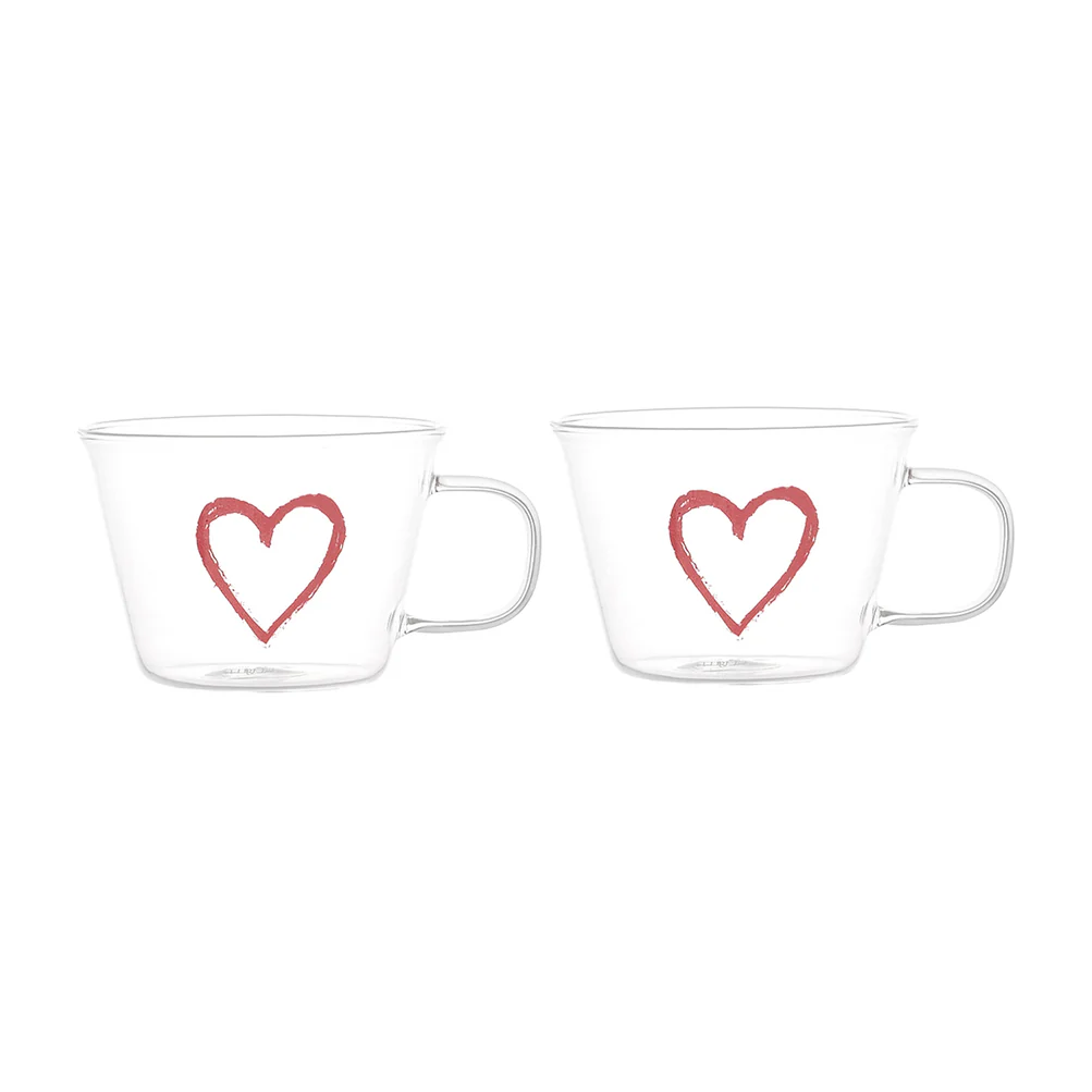 Set 2 tazze vetro tè-cappuccino "Cuore graffiti"