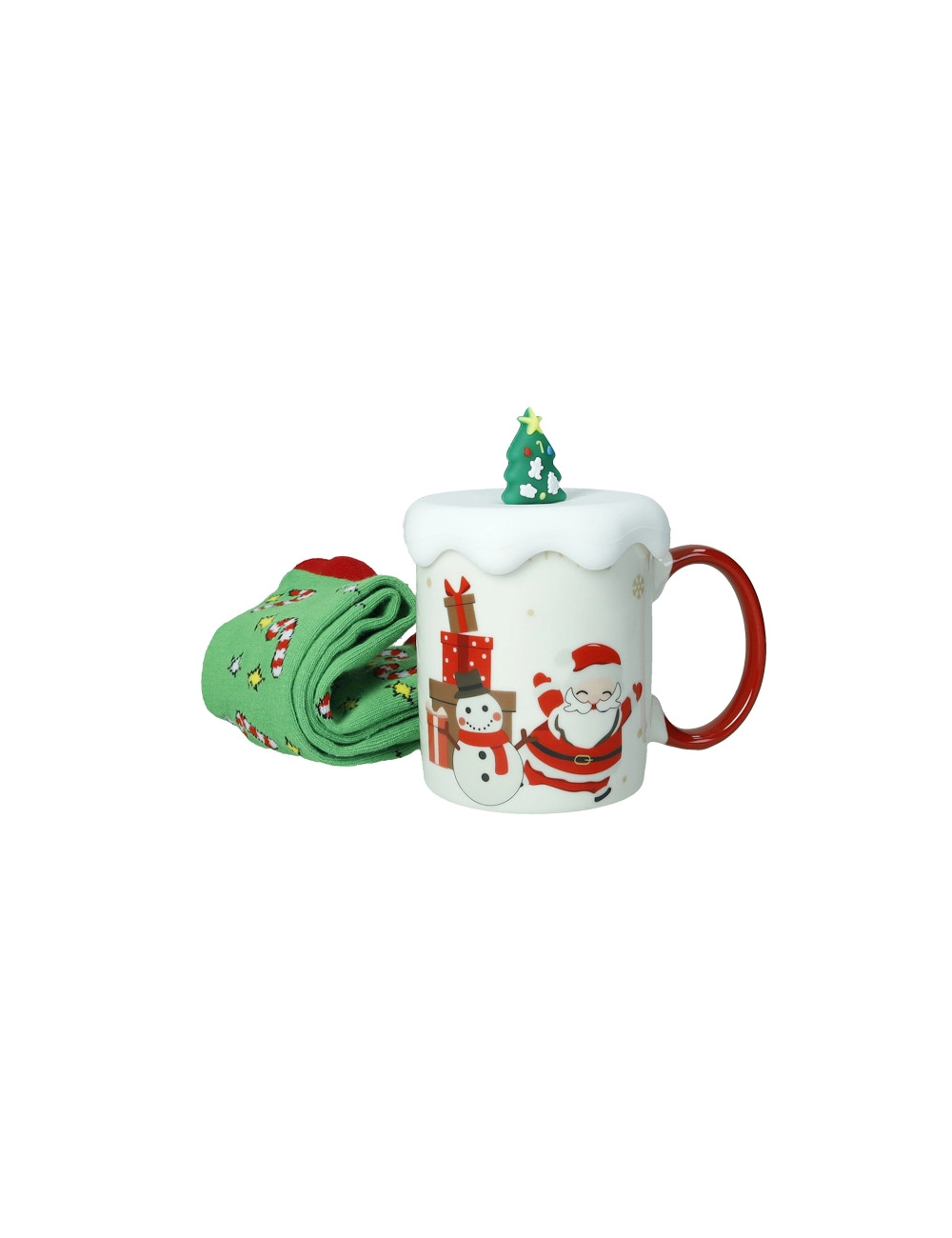 Mug in ceramica con tappo in silicone e calzini in cotone