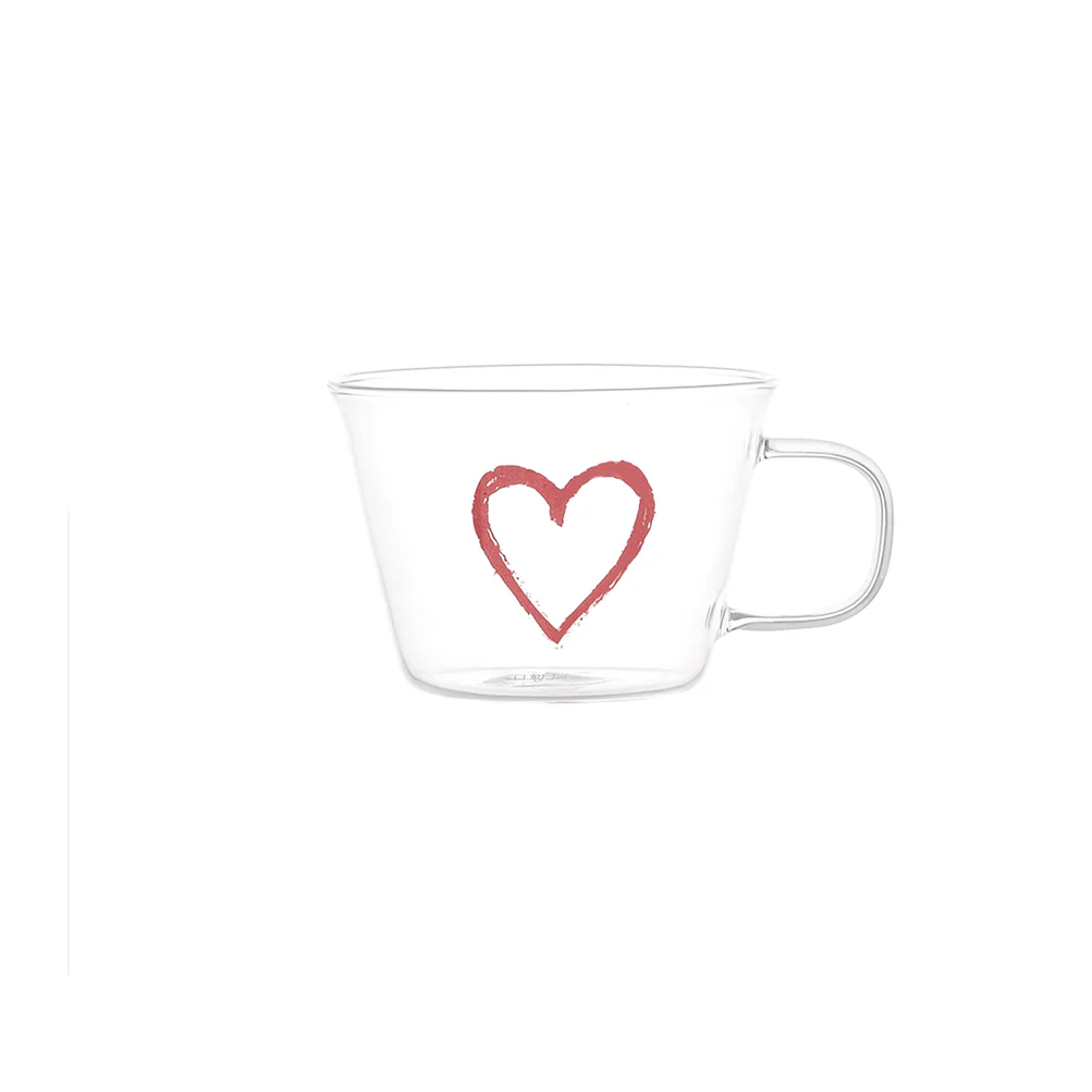 Set 2 tazze vetro tè-cappuccino "Cuore graffiti"