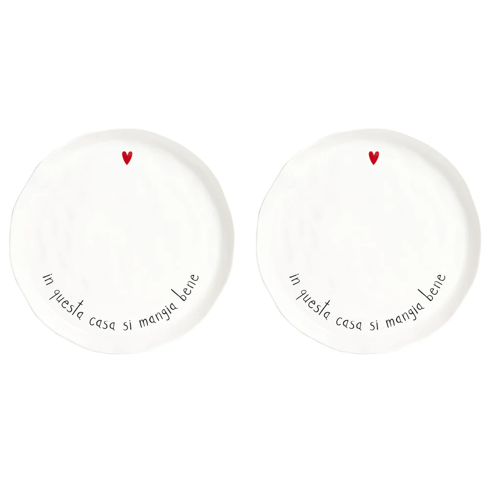Set 2 piatti piani ceramica "In questa casa si mangia bene"