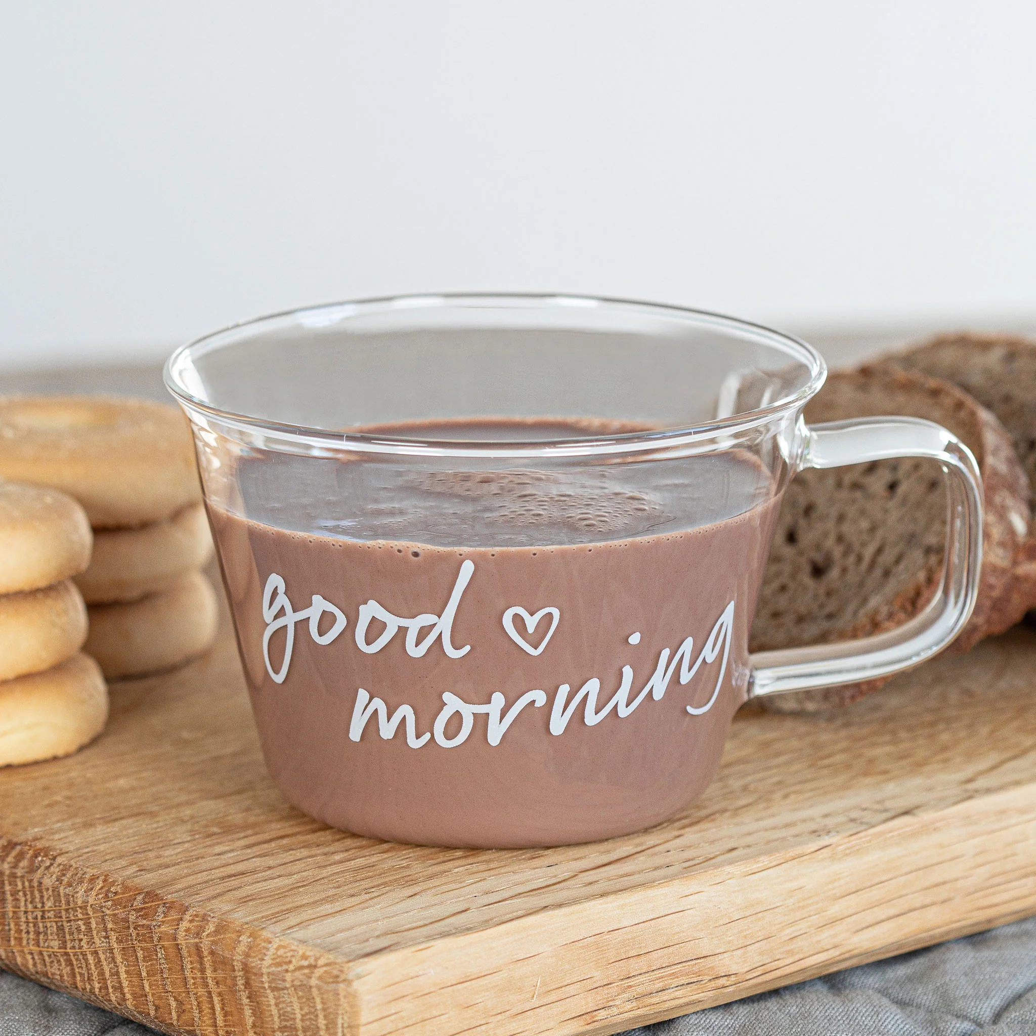Set 2 tazze vetro tè-cappuccino "Good morning"