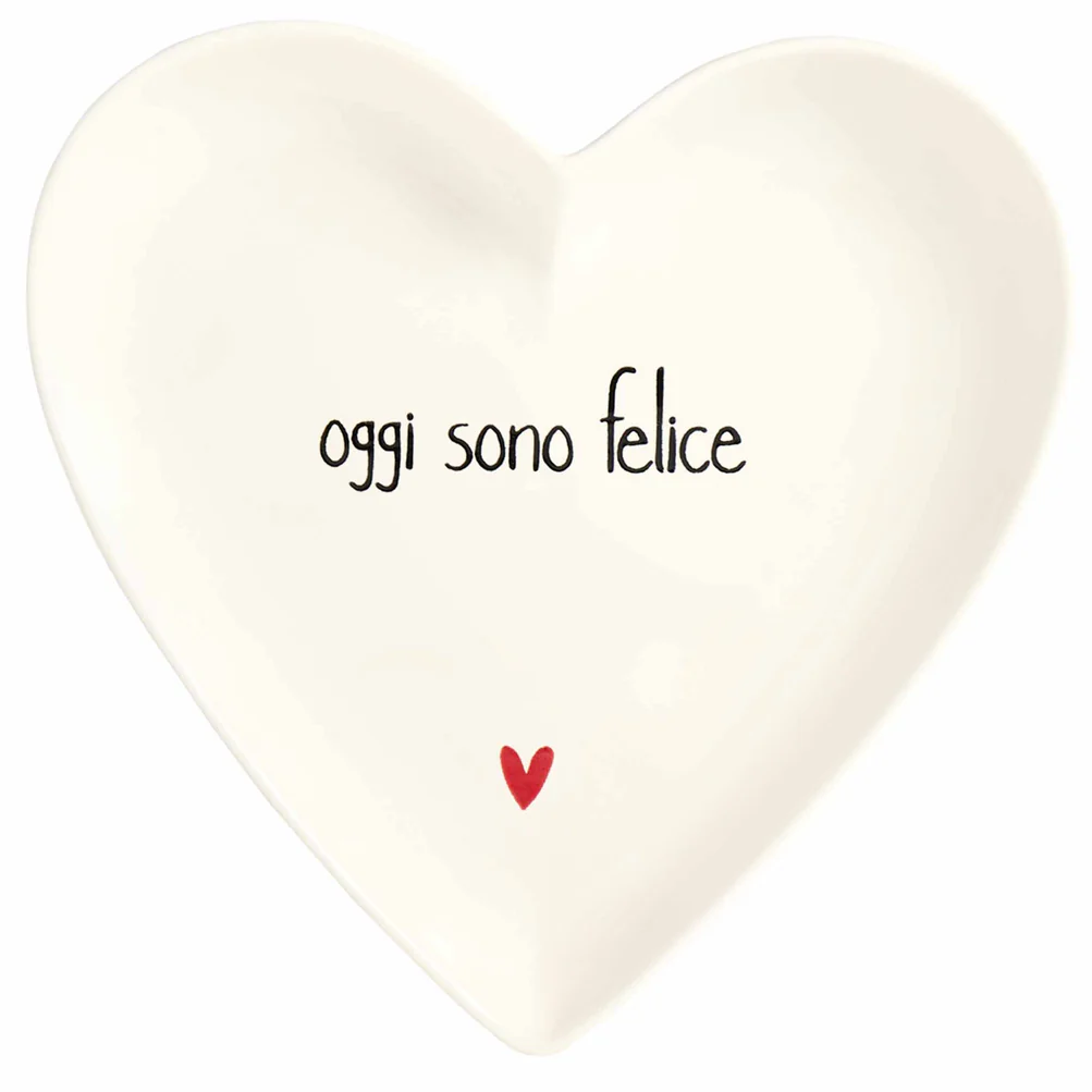 Set 2 piattini cuore in ceramica "oggi sono felice" 