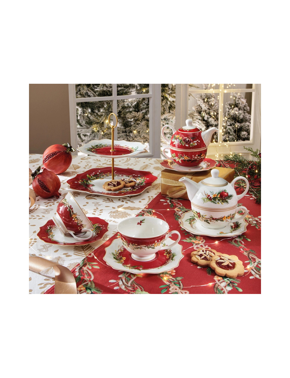 Alzata Carol in ceramica con asta oro in metallo 