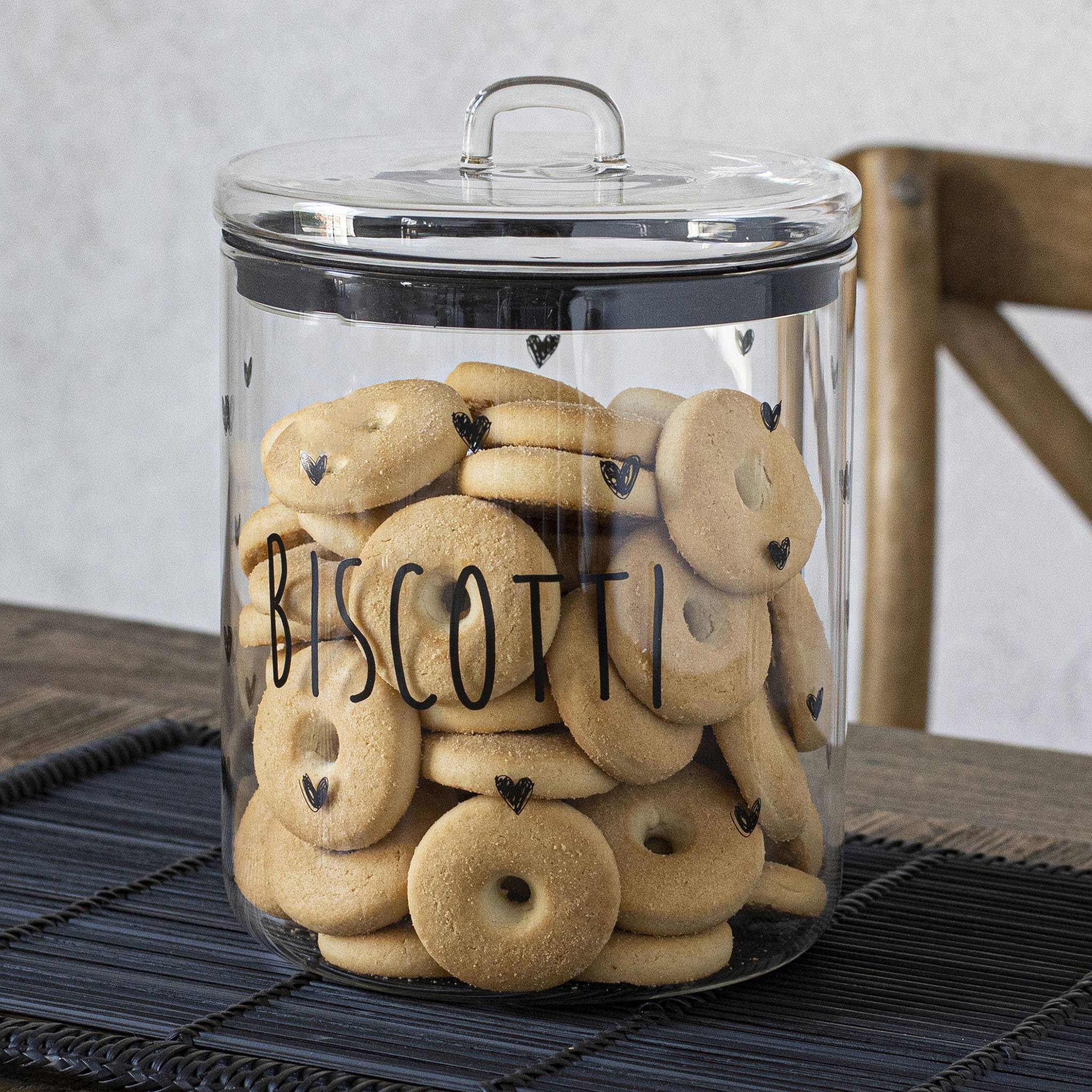 Barattolo ermetico vetro "Biscotti cuori"