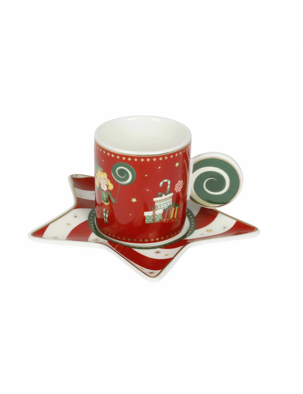 Set 2 tazze Elfomagia bianco e rosso in ceramica 