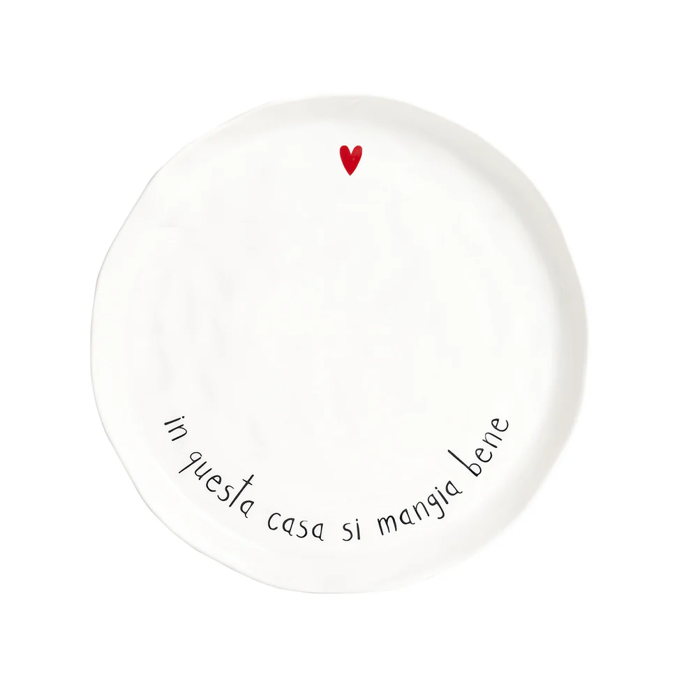 Set 2 piatti piani ceramica "In questa casa si mangia bene"