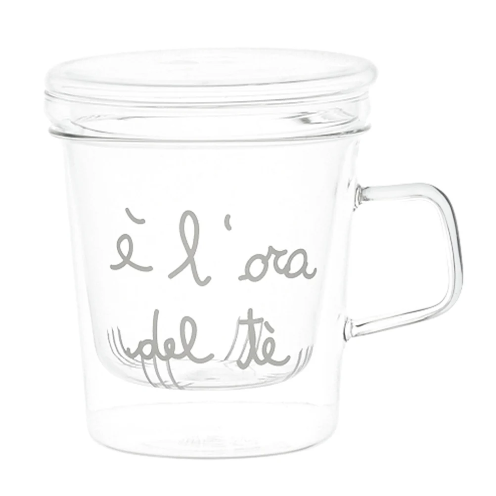 Mug vetro con infusore "E' l'ore del tè"