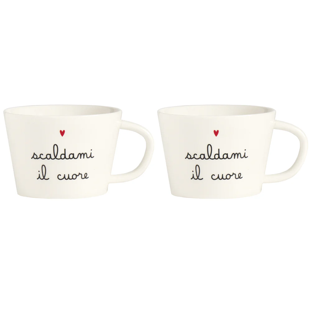 Set 2 tazze colazione in ceramica "Scaldami il cuore"