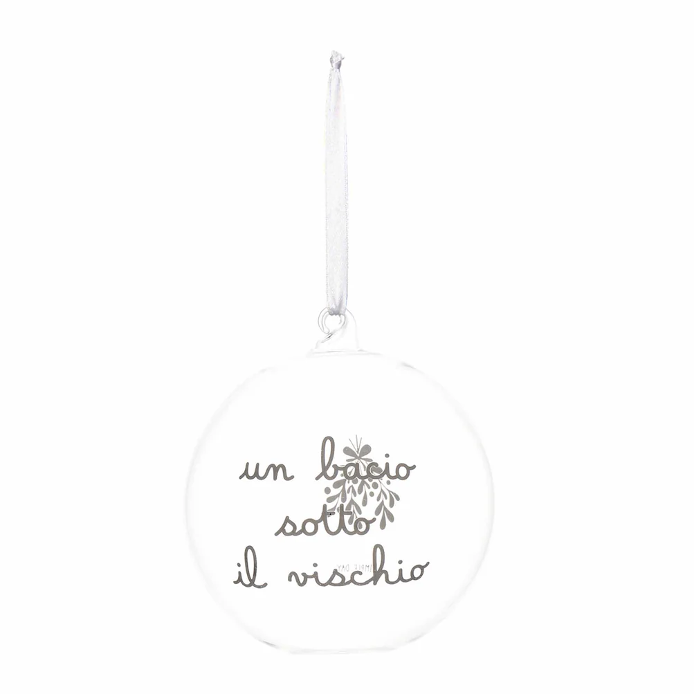 Pallina vetro "Un bacio sotto al vischio" 15cm 