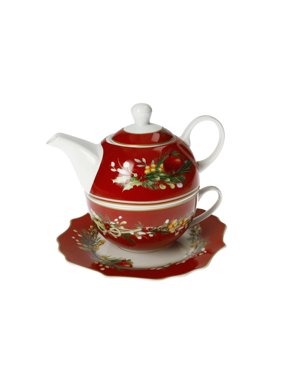 Teiera con tazza e piattino Carol rosso in ceramica 