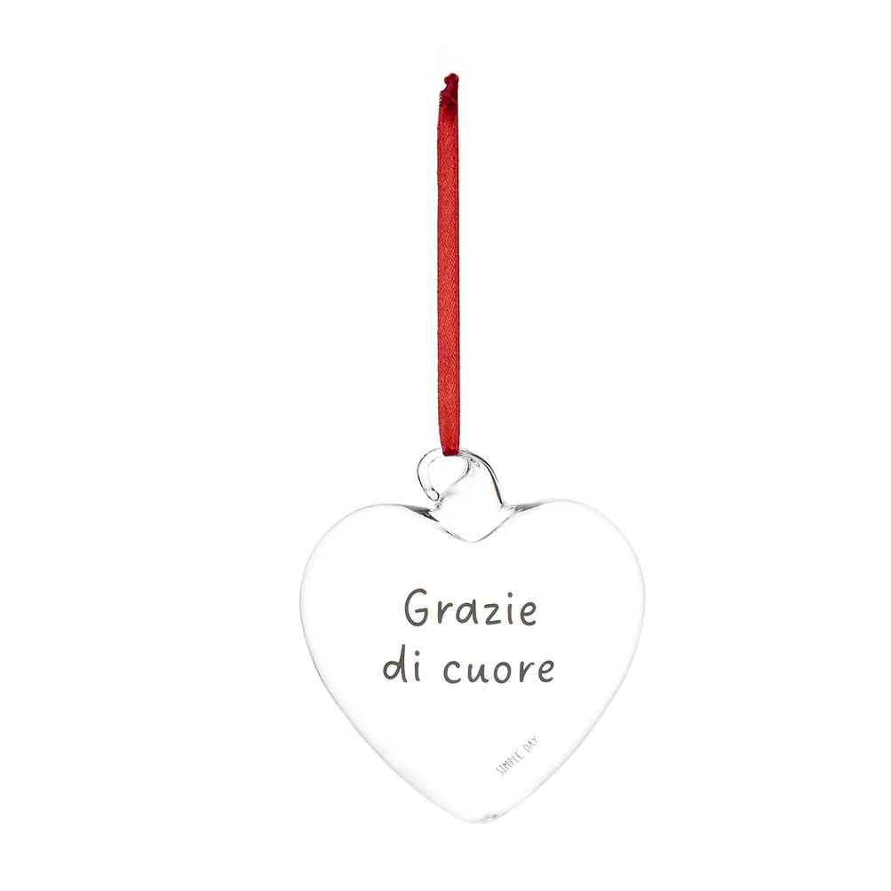 Pallina cuore vetro "Grazie di cuore" 