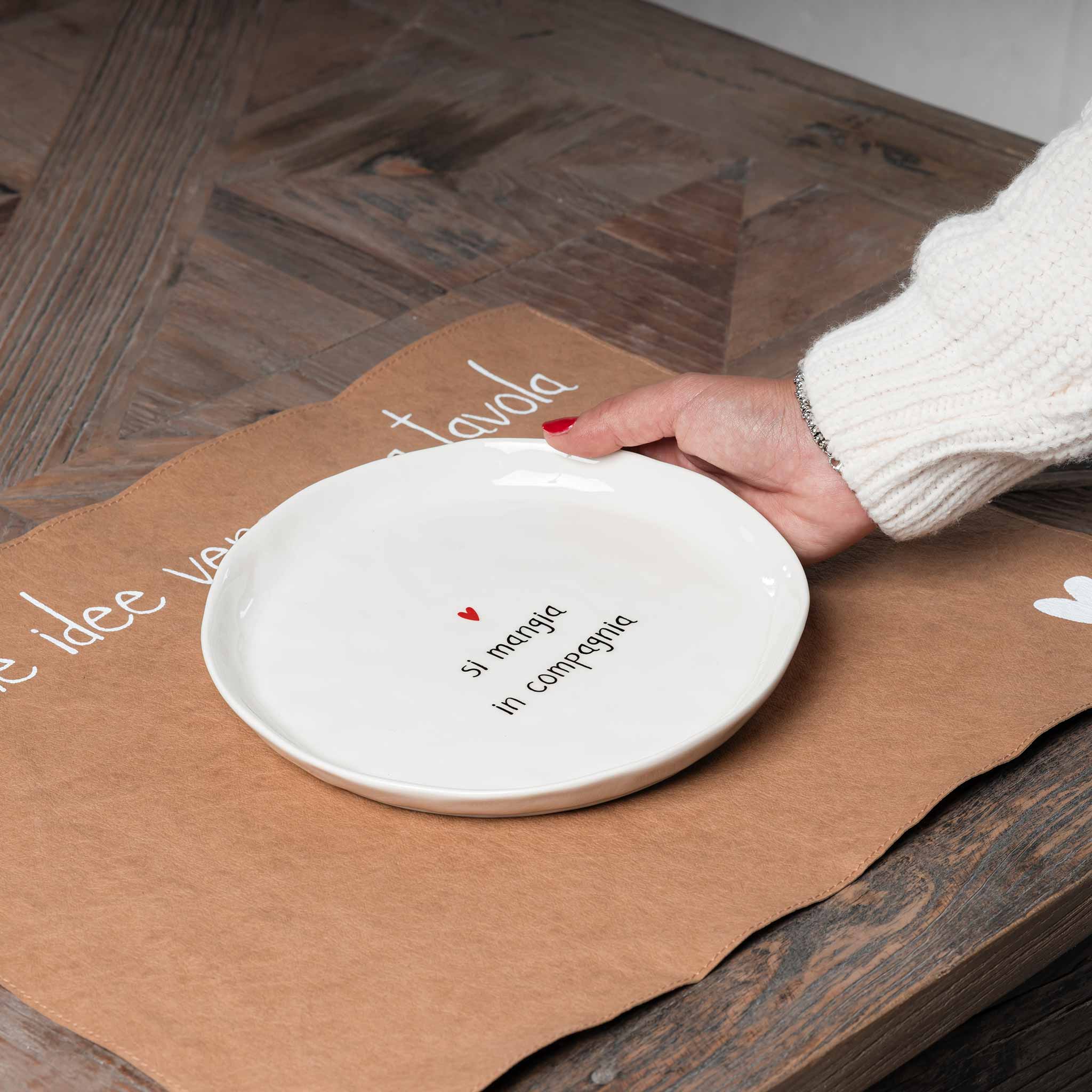 Set 2 piatti dessert ceramica "Si mangia in compagnia" 