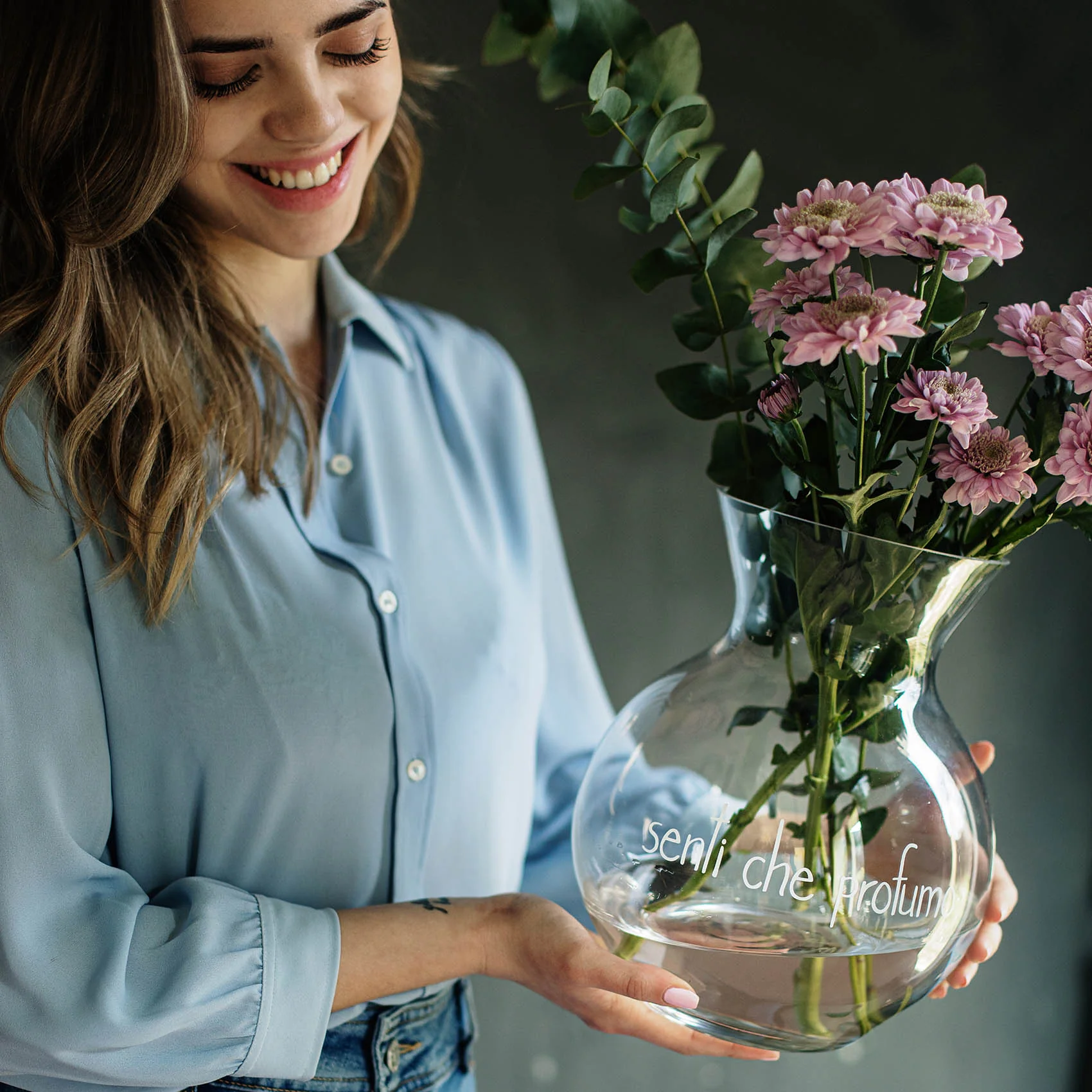 Vaso porta fiori vetro "Senti che profumo"
