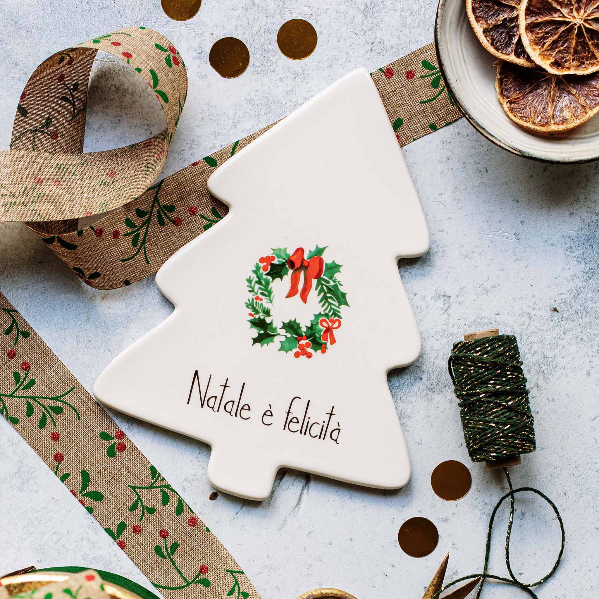 Sottopentola albero in ceramica "Natale è felicità"
