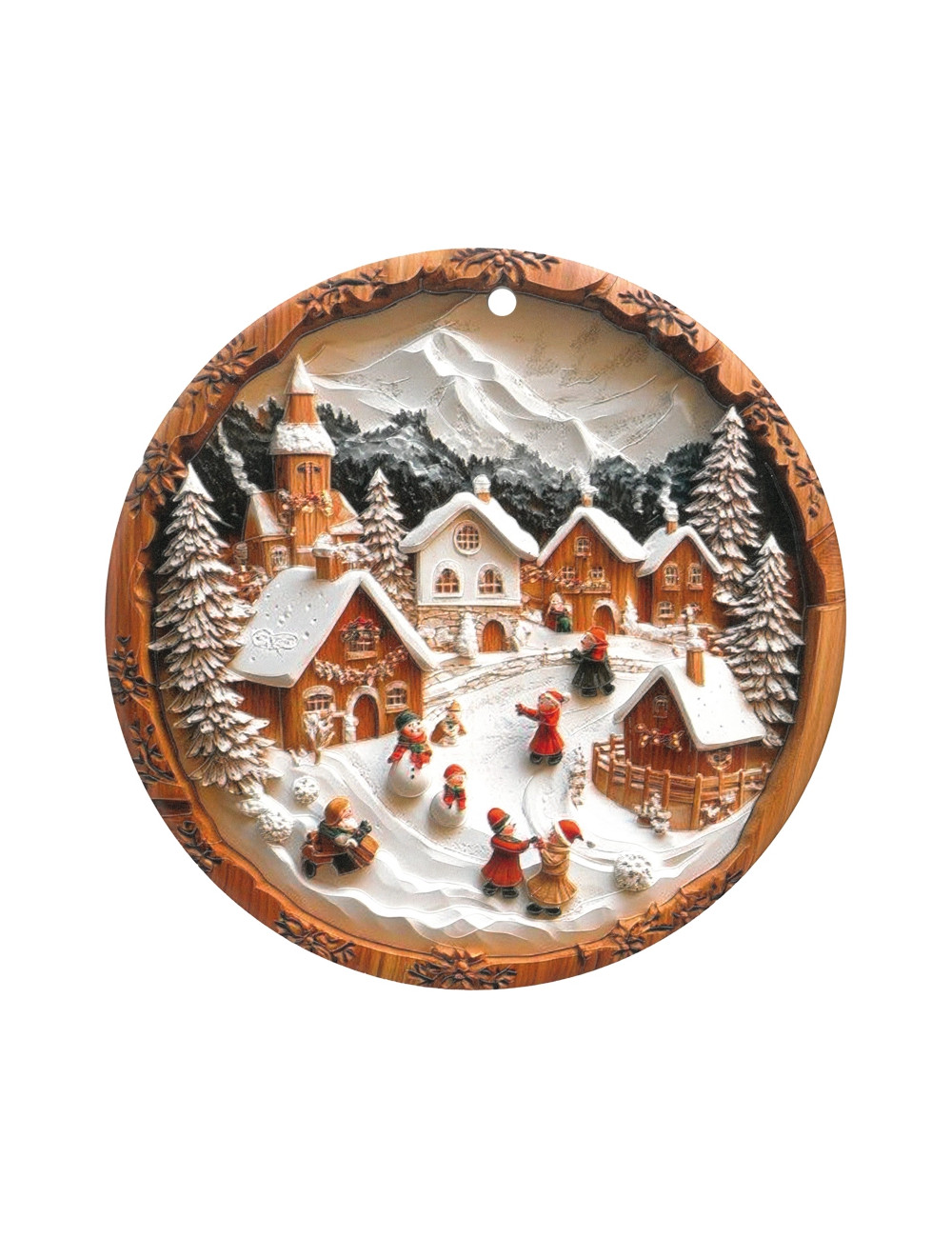 Sottopentola Bianco Natale decoro villaggio in ceramica-sughero