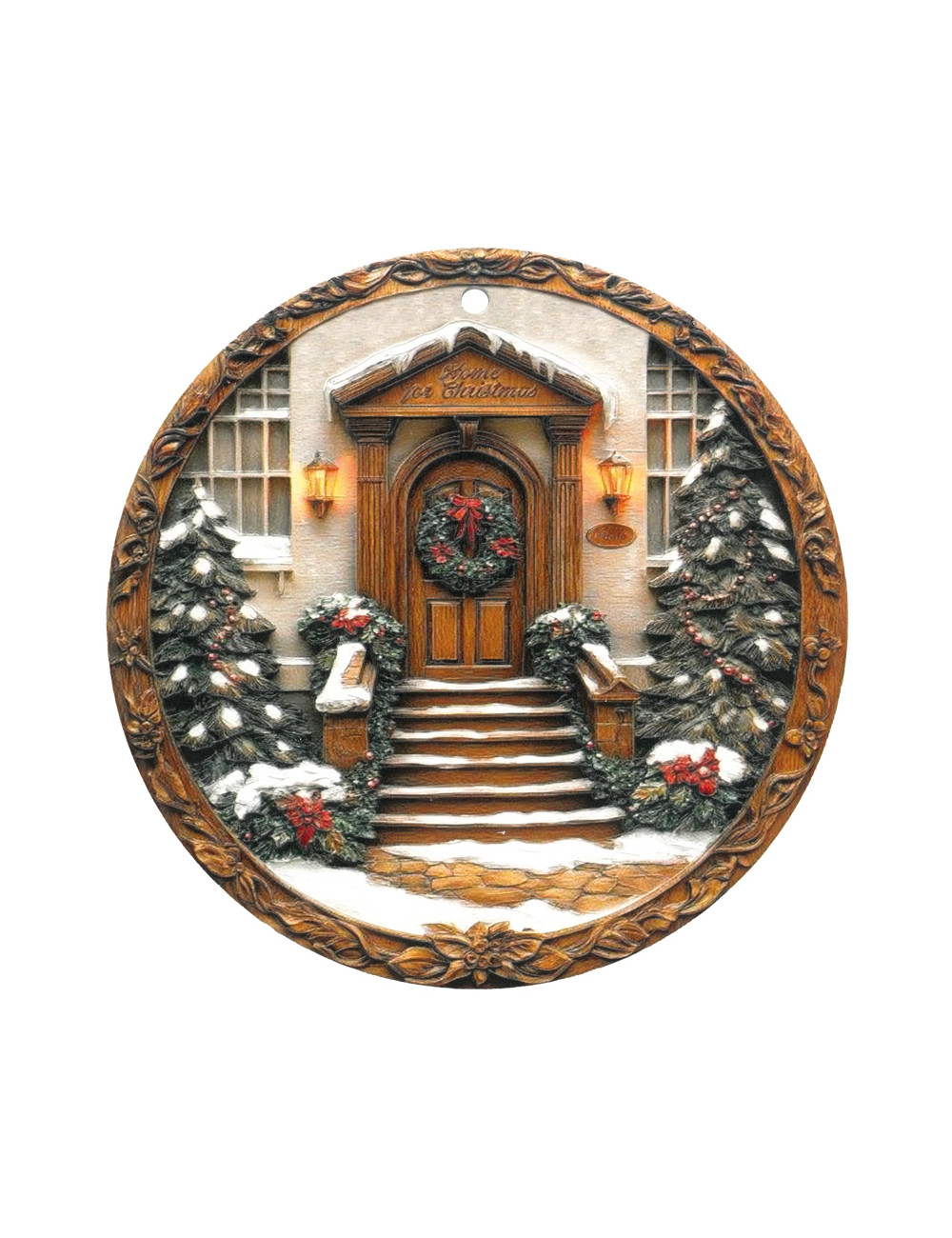 Sottopentola Bianco Natale decoro ghirlanda in ceramica-sughero 