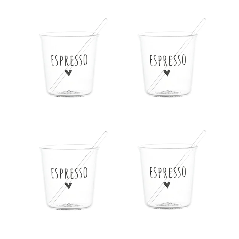 Set 4 bicchierini con bacchettine vetro "Espresso"