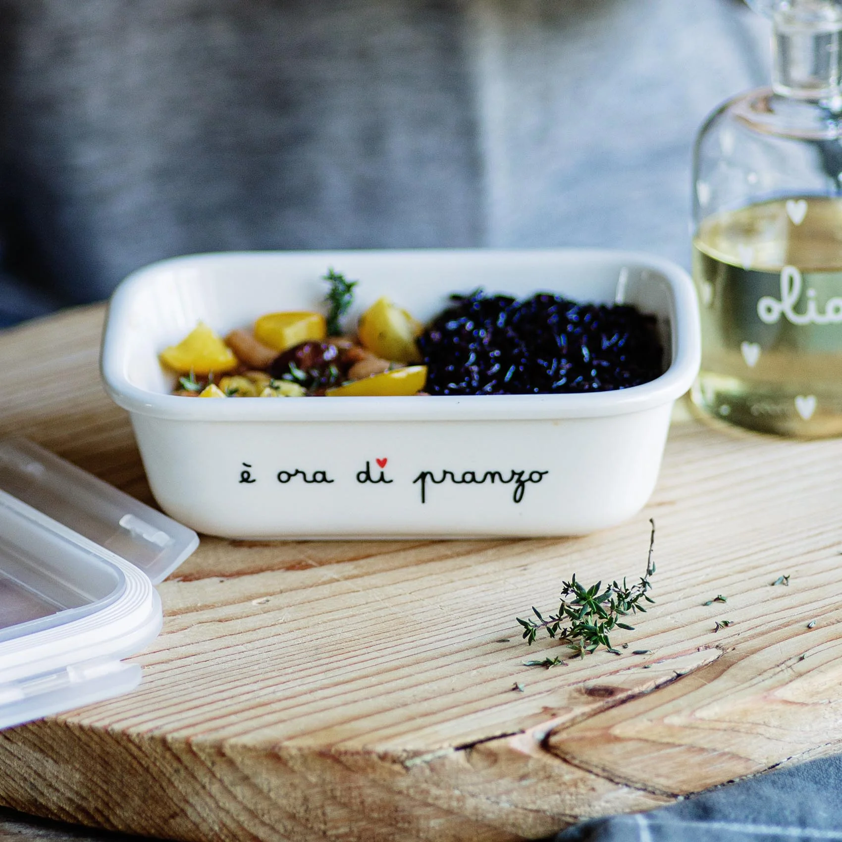 Contenitore ermetico ceramica "E' ora di pranzo" -tg M