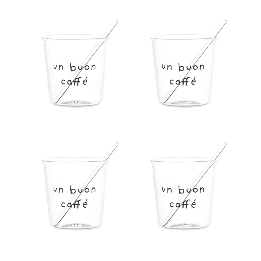 Set 4 bicchierini con bacchettine vetro "Un buon caffè"