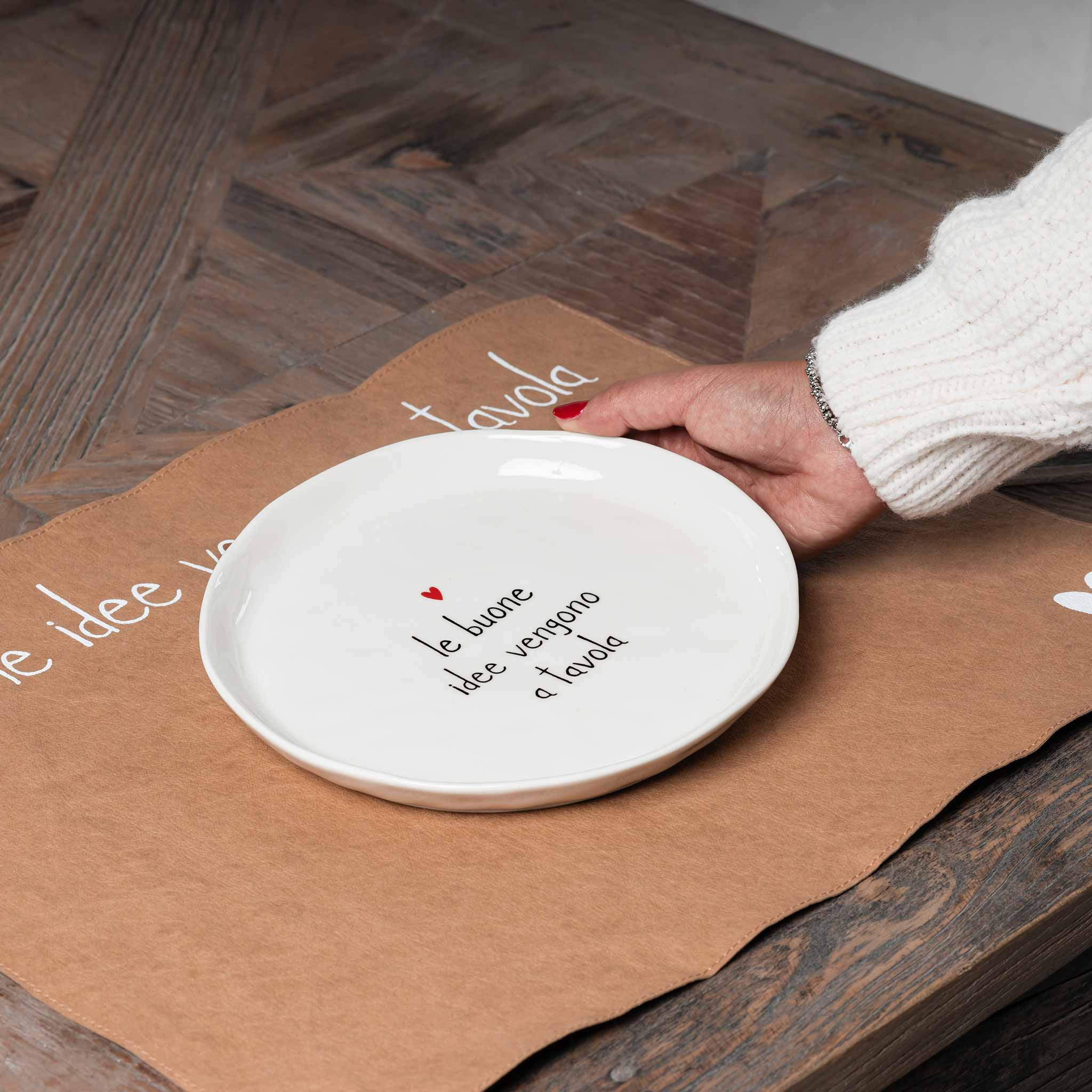 Set 2 piatti dessert ceramica "Le buone idee vengono a tavola"
