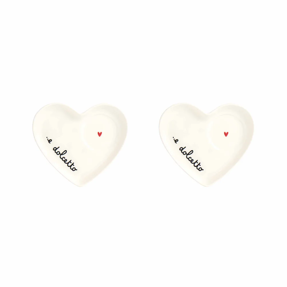 Set 2 piattini per tazzine a cuore in ceramica "..e dolcetto"