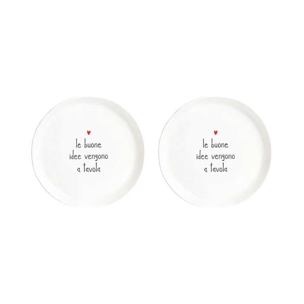 Set 2 piatti dessert ceramica "Le buone idee vengono a tavola"