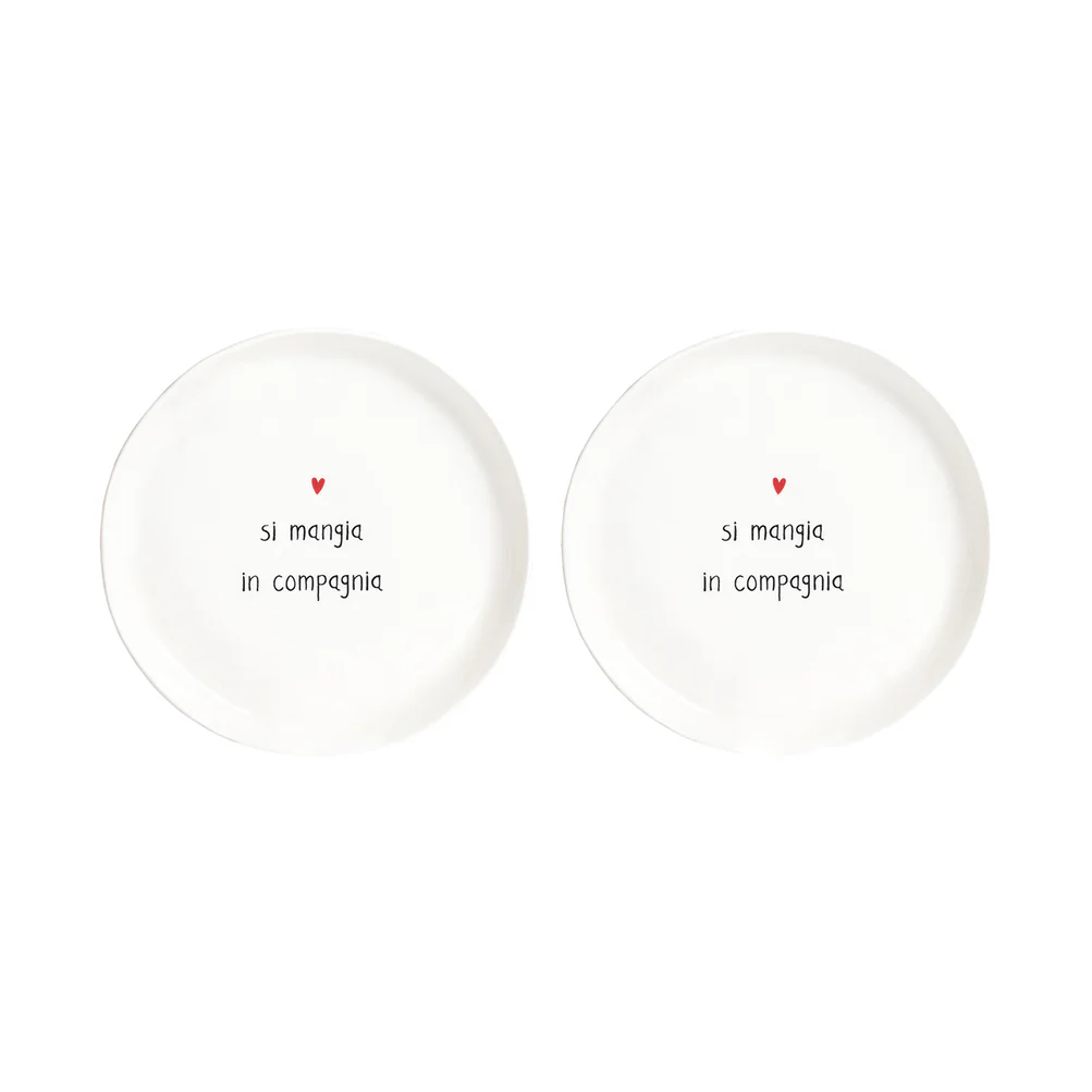 Set 2 piatti dessert ceramica "Si mangia in compagnia" 