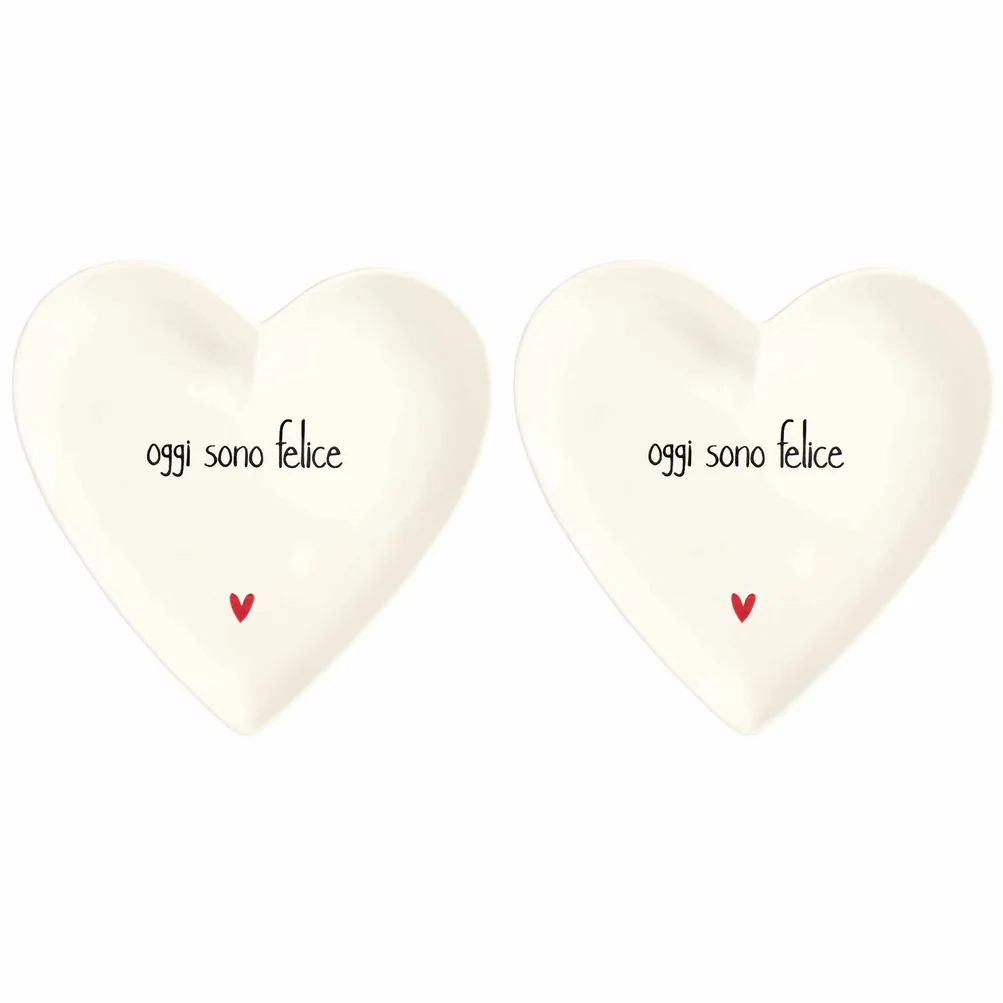 Set 2 piattini cuore in ceramica "oggi sono felice" 
