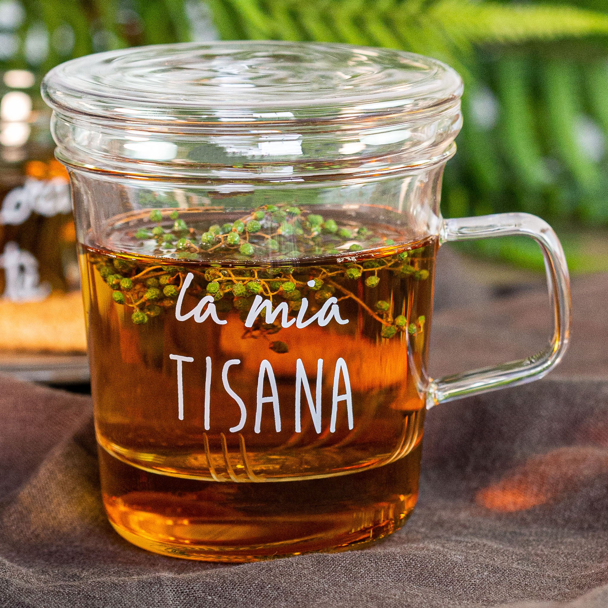 Mug con infusore in vetro "La mia tisana"