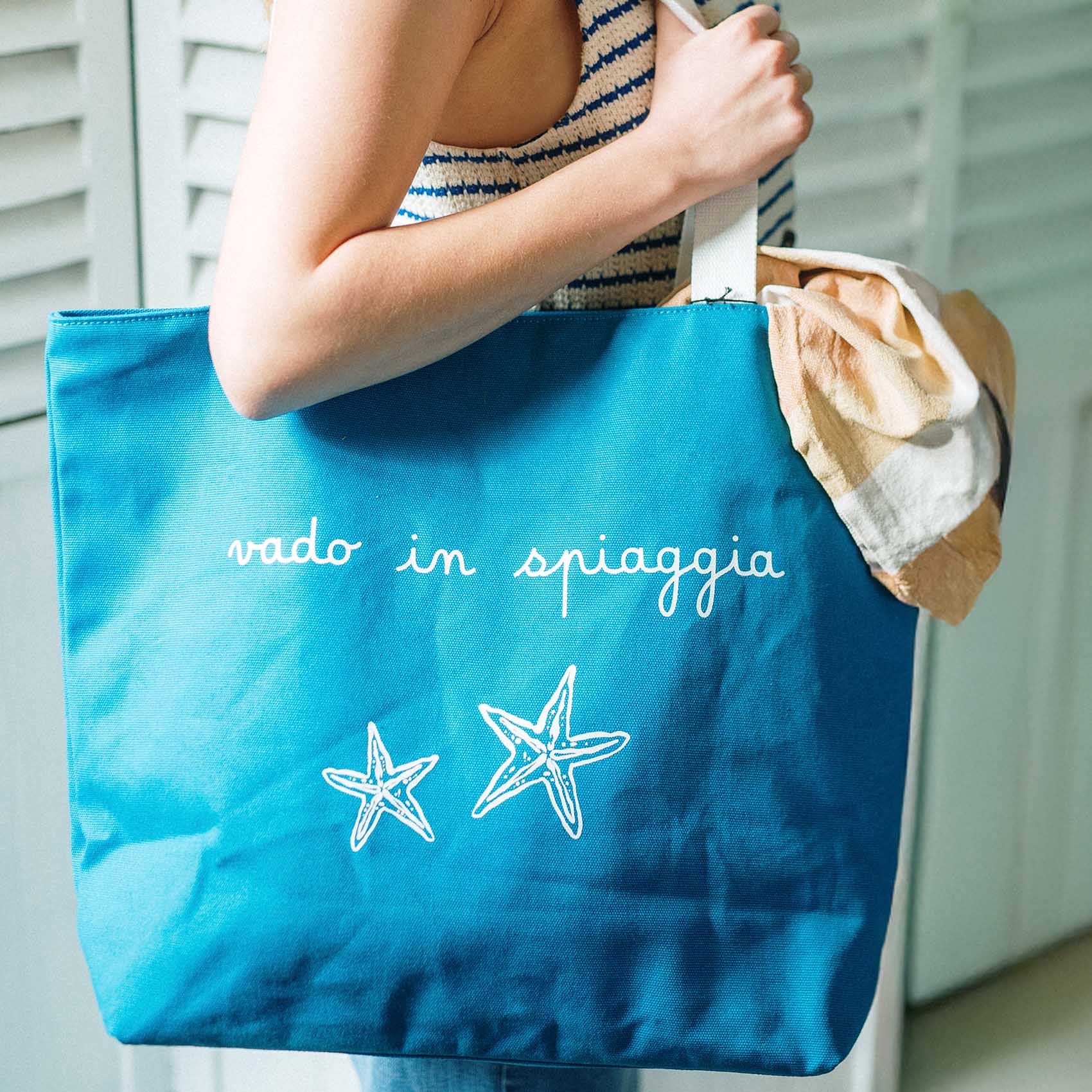 Borsa in canvas decoro "Vado in spiaggia" 