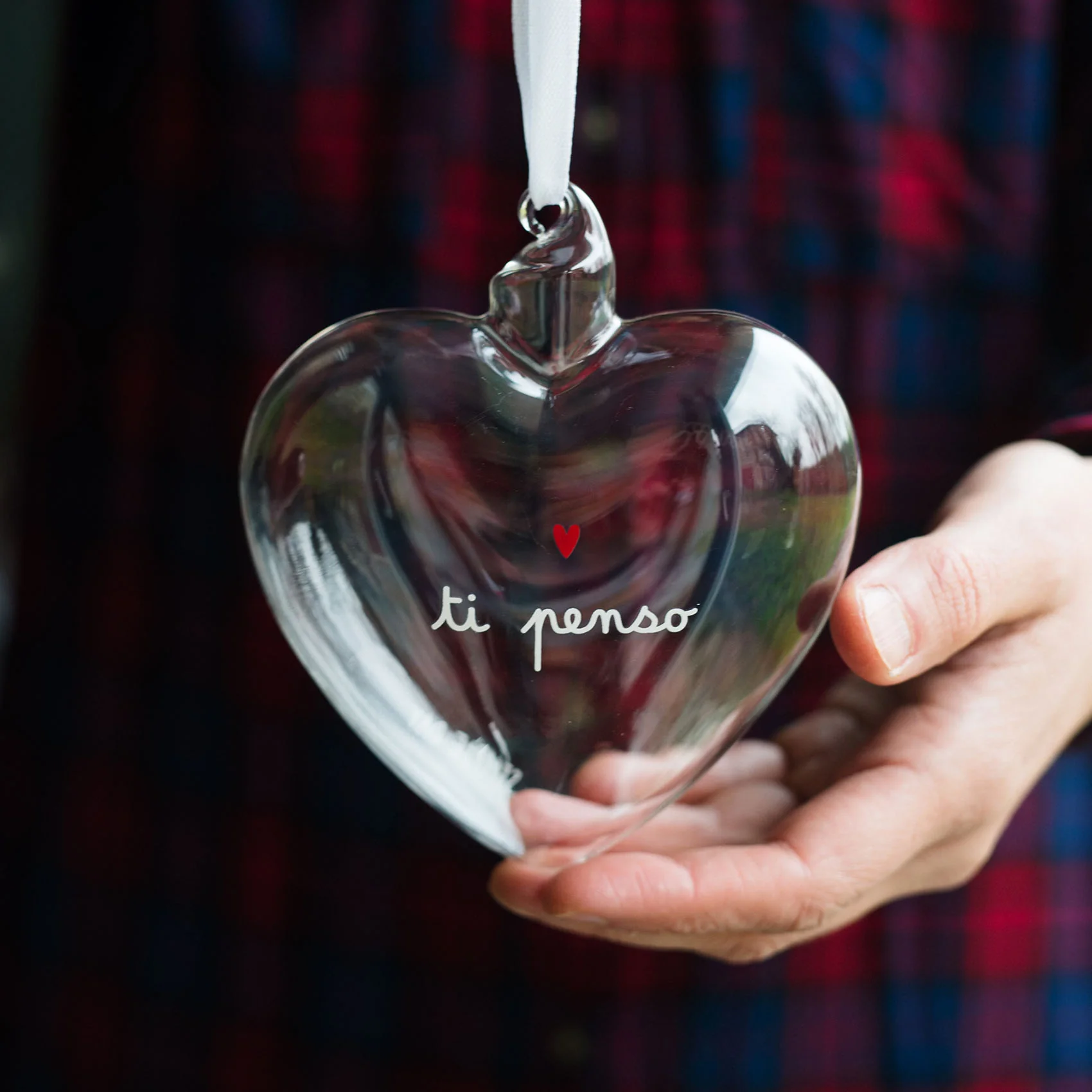 Pallina cuore vetro "Ti penso" 11cm 