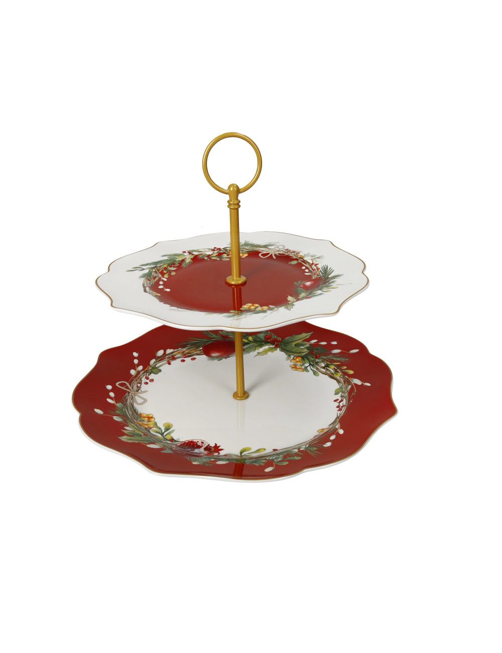 Alzata Carol in ceramica con asta oro in metallo 