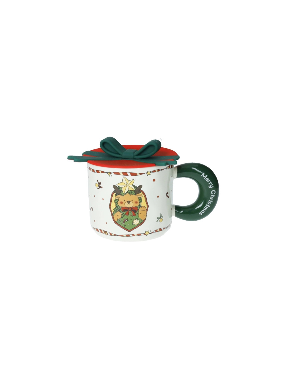 Mug fiocco verde in ceramica con tappo in silicone